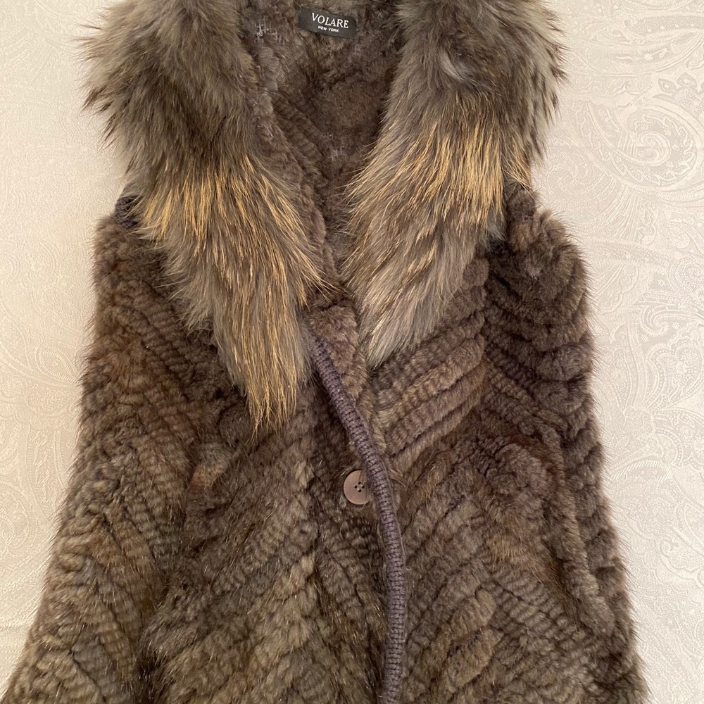 Knitted Rabbit Vest With Racoon Collar, Volare Ny - Gem